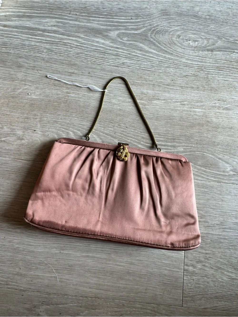Elegant Pink Satin Evening Clutch with Gold Tone Handle